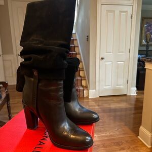 Donald J Pliner Black Suede (Top) Leather (Bottom) Boots. Size 6